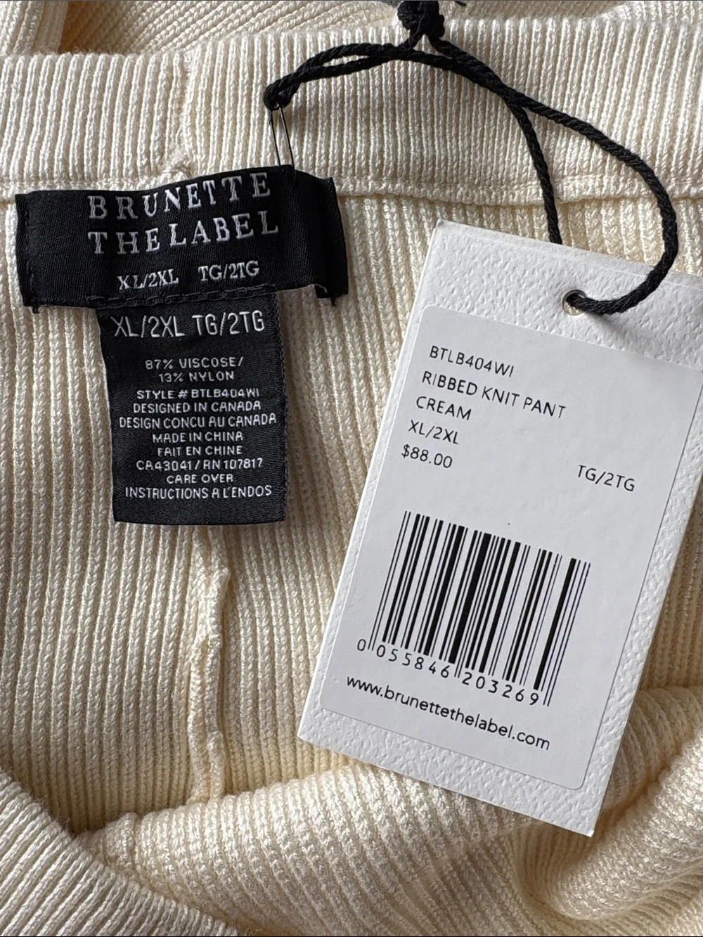 BNWT Brunette The Label Ribbed Knit Pants Cream | Size XL/2XL - Picture 7 of 7